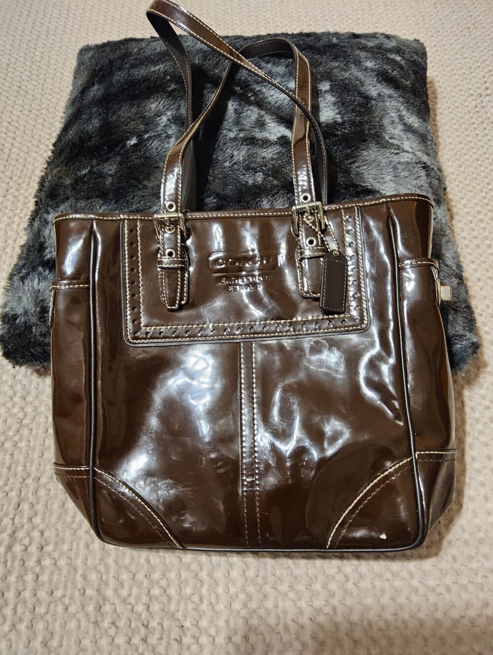 Coach Brown Patent Leather Tote Bag - Women